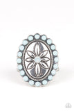 Garden Paradise - Blue Bead - Flower - Silver Ring - Paparazzi Accessories