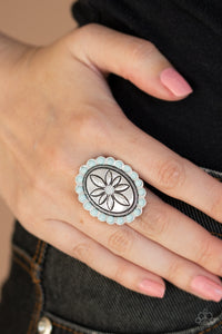 Garden Paradise - Blue Bead - Flower - Silver Ring - Paparazzi Accessories