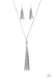 Hold My Tassel - Silver - Suede - Tassel - Necklace - Paparazzi Accessories