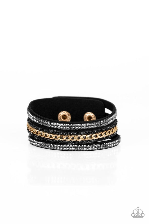 Rollin In Rhinestones - Black Suede - Gold - Wrap Bracelet - Paparazzi Accessories