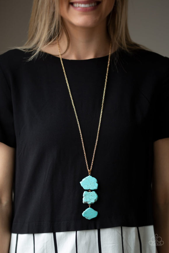 On The ROAM Again - Gold - Turquoise - Stone - Necklace - Paparazzi Accessories