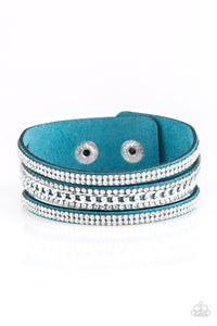 Rollin In Rhinestones - Blue Suede - Wrap - Snap Bracelet - Paparazzi Accessories