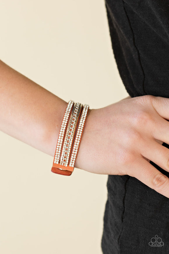 Unstoppable - Orange - White Rhinestone - Wrap Bracelet - Paparazzi Accessories