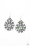 Whimsy Dreams - Green Rhinestone - Silver - Earrings - Paparazzi Accessories