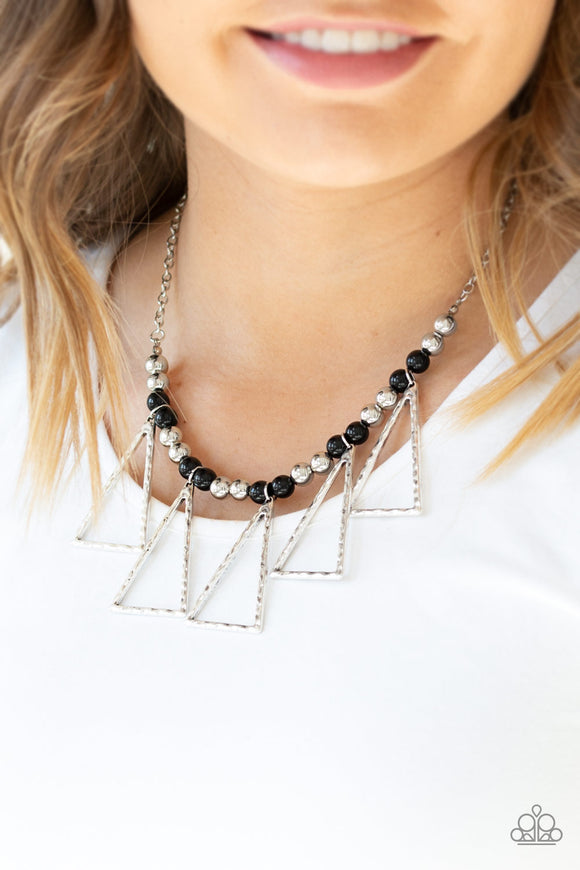 Terra Nouveau - Black - Bead - Silver Hammered - Necklace - Paparazzi Accessories