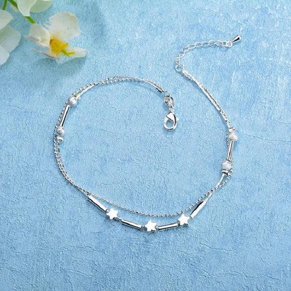 Aligned Stars - Layered - Silver - Chain Clasp Anklet