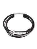 Blessed Cross - Black Leather - Silver Tone - Magnetic Bracelet