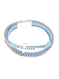 Blessed Cross - Blue Leather - Silver Tone - Magnetic Bracelet