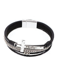 Faith Cross - Black Leather - Silver Tone - Magnetic Bracelet