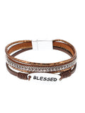 Blessed - Brown Leather - Silver Tone - Magnetic Bracelet