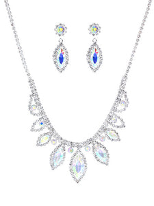 Marquise - Iridescent AB Crystal - Silver Tone - Necklace And Earrings Set