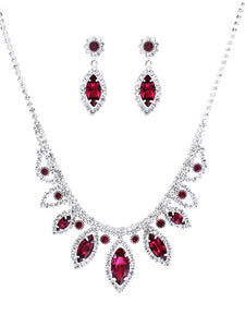 Marquise -Pink Crystal - Silver Tone - Necklace And Earrings Set