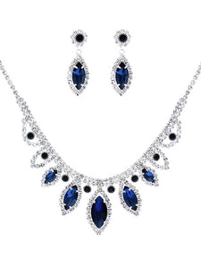 Marquise - Blue Sapphire Crystal - Silver Tone - Necklace And Earrings Set