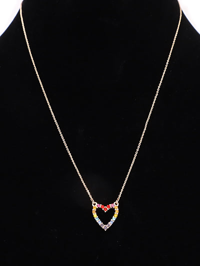 Rainbow Heart - Multi Colored - Gold Tone - Necklace