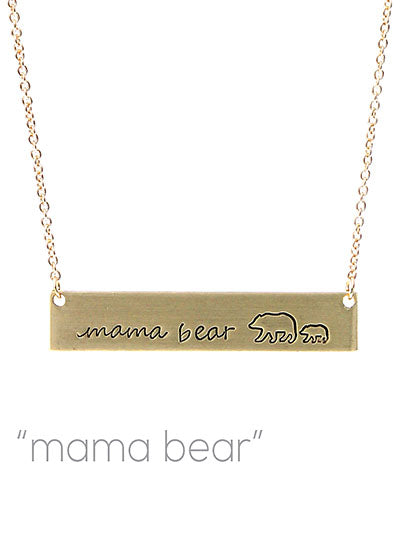Mama Bear - Bar Style - Gold Tone - Necklace