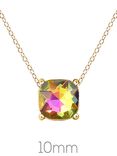 Crystal - Oil Spill - Multi Colored - Gold Tone - Necklace