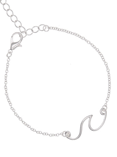 Wave - Silver Tone - Chain Clasp Anklet