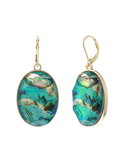 Oval - Green/Blue Iridescent - Gold Tone - Earrings