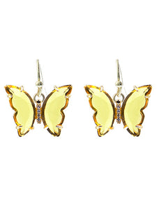 Glass Butterfly - Yellow - Gold Tone - Fish Hook Earrings
