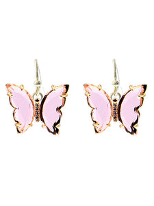 Glass Butterfly - Pink - Gold Tone - Fish Hook Earrings