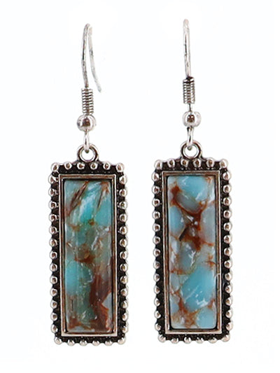 Marble Stone - Turquoise/Brown - Rectangle - Earrings