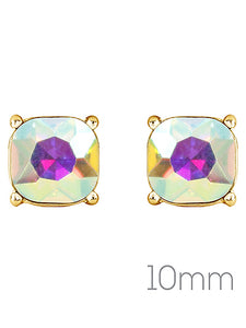 Crystal - Iridescent AB - Multi Colored - Gold Tone - 10mm - Post Stud Earrings