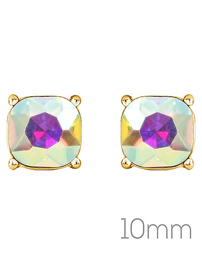 Crystal - Iridescent AB - Multi Colored - Gold Tone - 10mm - Post Stud Earrings