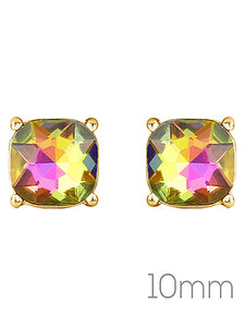 Crystal - Oil Spill - Multi Colored - Gold Tone - 10mm - Post Stud Earrings