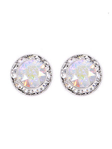 Swarovski Crystal - Iridescent AB- Multi Colored - Silver Tone - .3" - Post Stud Earrings