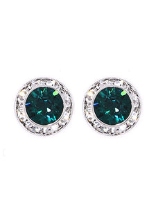 Swarovski Crystal - Green - Silver Tone - .3" - Post Stud Earrings