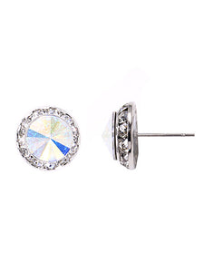 Swarovski Crystal - Iridescent AB - Multi Colored - Silver Tone - .6" - Post Stud Earrings