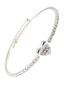Heart - White - Rhinestone - Coil Bracelet