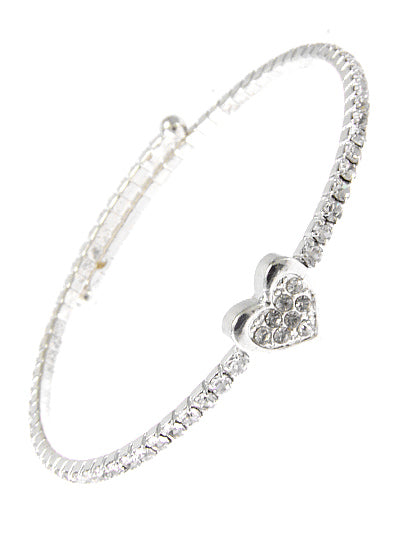 Heart - White - Rhinestone - Coil Bracelet