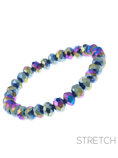 Glass Bead - Multi Colored Oil Spill - Iridescent 8mm Bead - Stretch Bracelet