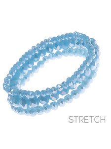 Glass Bead - Light Aqua Blue - Iridescent - Set Of Three - Stretch Bracelets