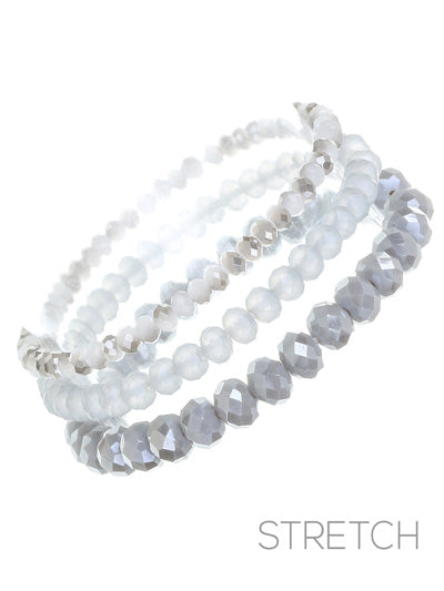 Glass Bead - Gray Silver - Set Of Three - Stretch Bracelets