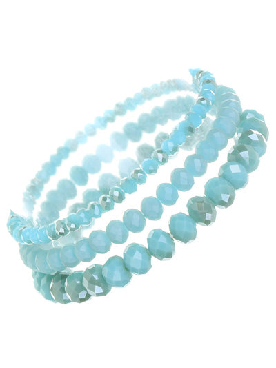 Glass Bead - Turquoise - Set Of Three - Stretch Bracelets