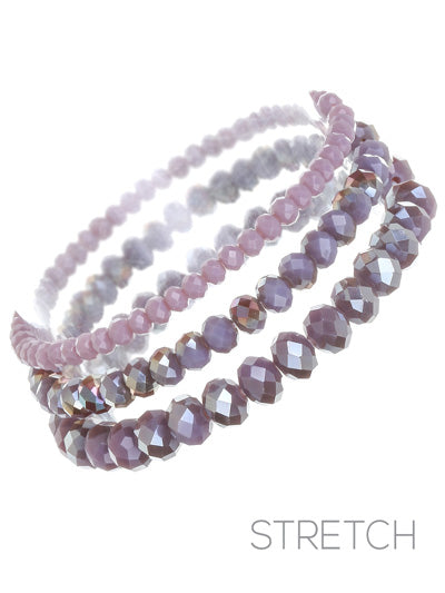 Glass Bead - Purple Iridescent - Set Of Three - Stretch Bracelets