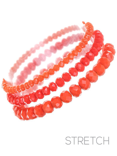 Glass Bead - Orange - Set Of Three - Stretch Bracelets