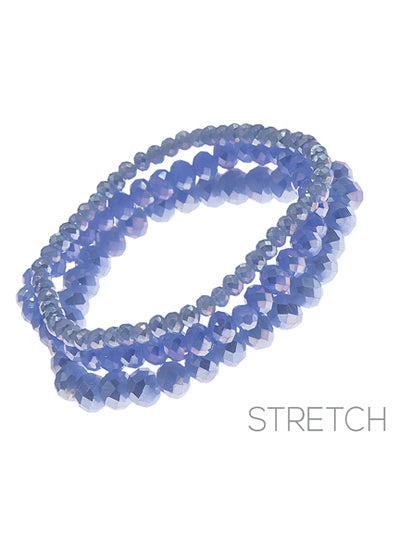 Glass Bead - Blue Periwinkle - Iridescent - Set Of Three - Stretch Bracelets