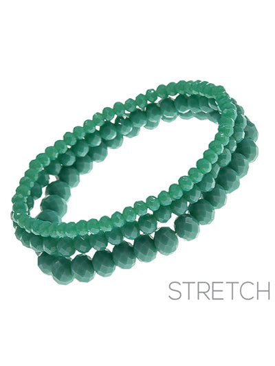 Glass Bead - Green Turquoise - Set Of Three - Stretch Bracelets