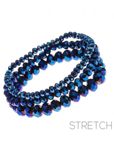 Glass Bead - Dark Blue - Iridescent - Set Of Three - Stretch Bracelets
