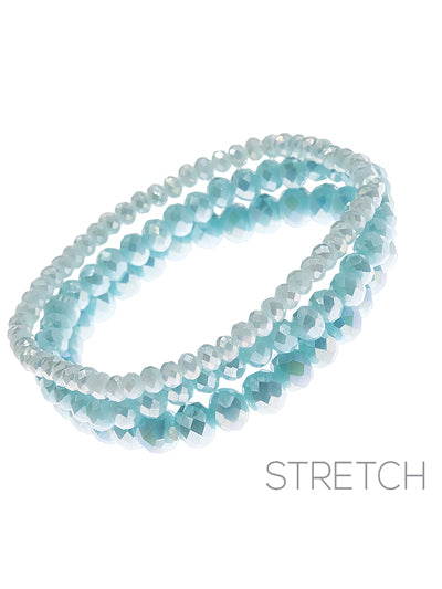 Glass Bead - Baby Blue - Iridescent - Set Of Three - Stretch Bracelets