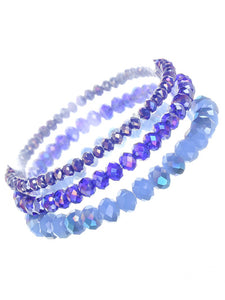Glass Bead - Blue - Iridescent - Set Of Three - Stretch Bracelets