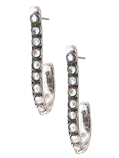 Western Style Hoop - Iridescent AB Crystal - Silver Tone - Hoop Earrings
