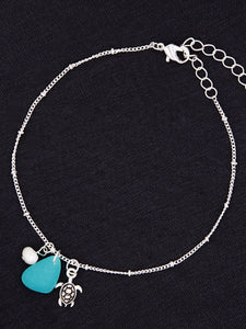 Turtle Sea Glass - Charm - Silver Tone - Clasp Anklet