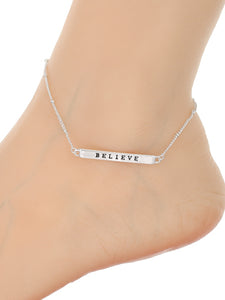 Believe - Inspirational Bar - Silver - Clasp Anklet