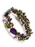 Flower - Purple - Iridescent Rhinestone - Gold Tone - Bangle Coil Bracelet