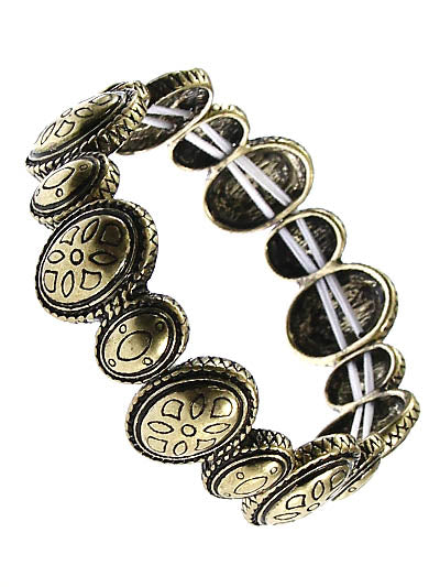 Aztec Oval - Antique Gold Tone - Stretch Bracelet