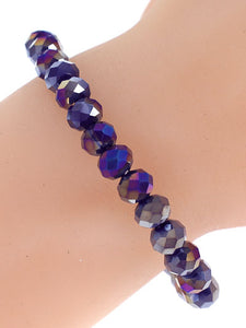 Glass Bead - Dark Blue - Iridescent 8mm Bead - Stretch Bracelet